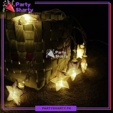 Metal Star Golden Fairy Light Battery Operated 10 Stars String Light For Room and Party Decoration